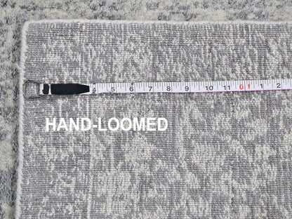 Grey 2'5" x 8'0" Modern / Contemporary Handloom Wool/Silk Rug - Sku: O059620