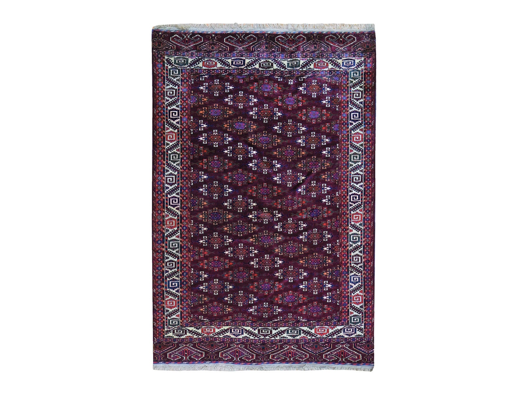 Yomut Antique hand-knotted wool rug in Red & Ivory, 6'7" x 9'6" — SKU O059624