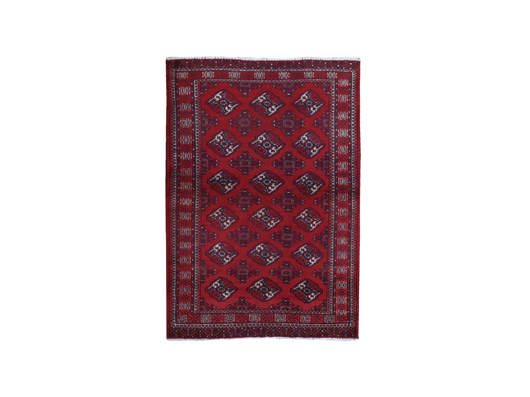 Turkoman Persian hand-knotted wool rug in Red & High Risk Red, 3'6" x 5' — SKU O059669