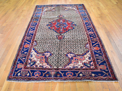 Hamadan Persian hand-knotted wool rug in Brown & Navy Blue, 5'3" x 10'6" — SKU O059683 (view 2)