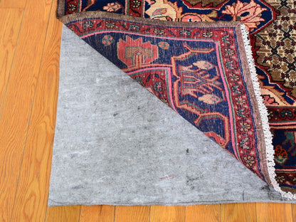 Hamadan Persian hand-knotted wool rug in Brown & Navy Blue, 5'3" x 10'6" — SKU O059683 (view 4)