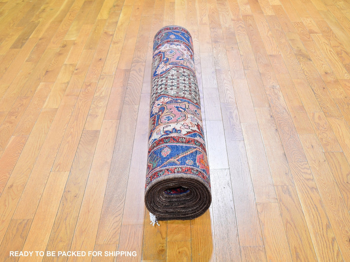 Hamadan Persian hand-knotted wool rug in Brown & Navy Blue, 5'3" x 10'6" — SKU O059683 (view 5)