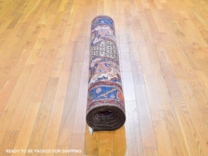 Hamadan Persian hand-knotted wool rug in Brown & Navy Blue, 5'3" x 10'6" — SKU O059683 (view 5)