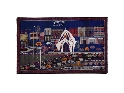 Baluch Persian hand-knotted wool rug in Blue, 3' x 4'10" — SKU O059712