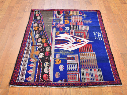 Baluch Persian hand-knotted wool rug in Blue, 3' x 4'10" — SKU O059712 (view 2)