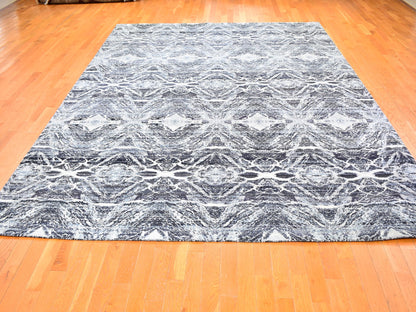 Black 8'8" x 12'1" Modern and Contemporary Hand knotted Silk Rug - Sku: O059722