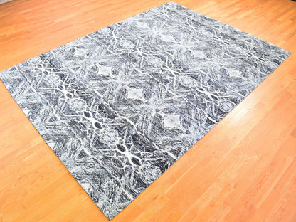 Black 8'8" x 12'1" Modern and Contemporary Hand knotted Silk Rug - Sku: O059722