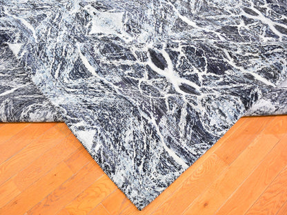 Black 8'8" x 12'1" Modern and Contemporary Hand knotted Silk Rug - Sku: O059722