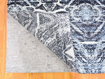 Black 8'8" x 12'1" Modern and Contemporary Hand knotted Silk Rug - Sku: O059722