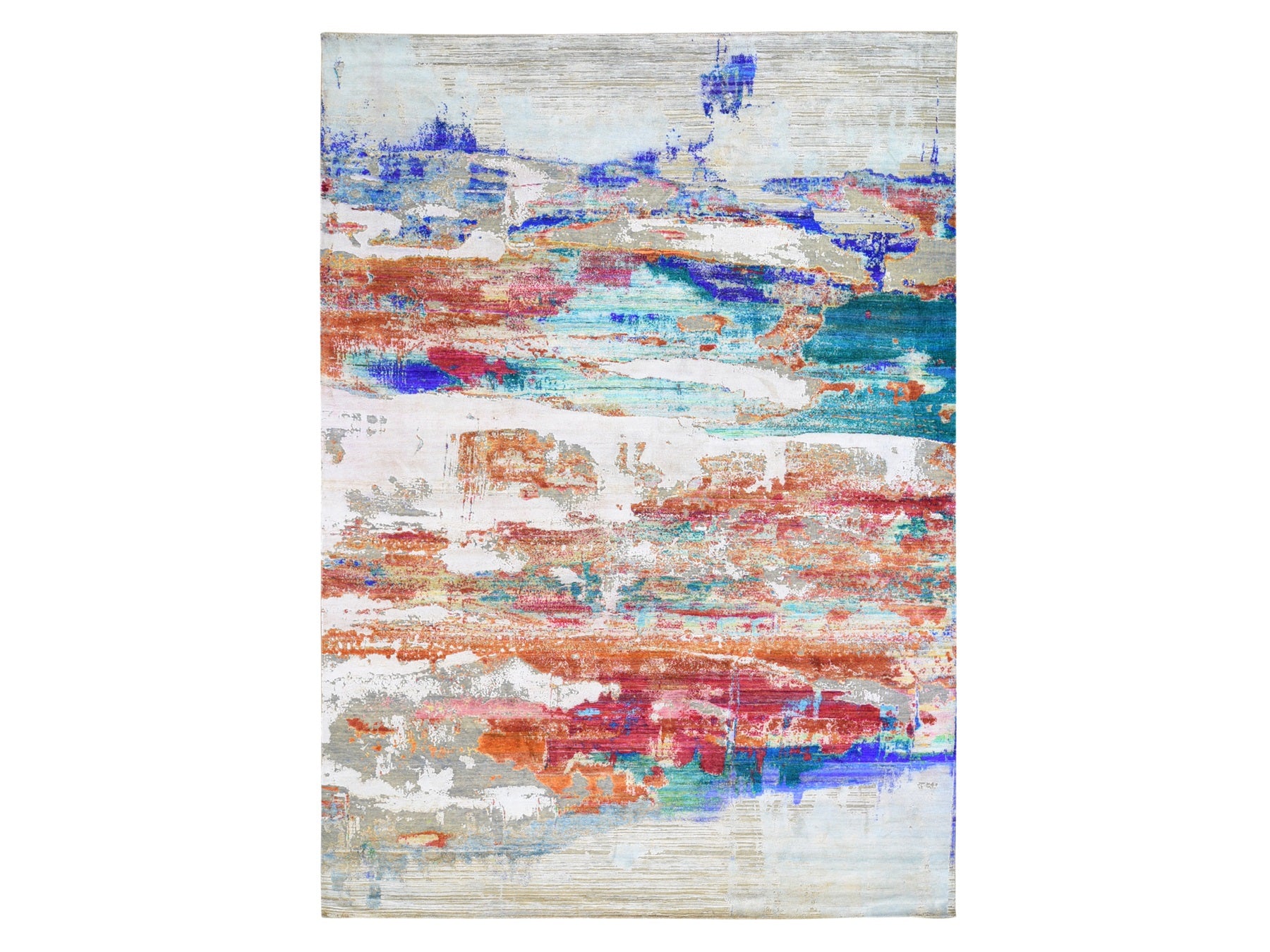 Modern / Contemporary hand-knotted silk rug in Orange, 9' x 12'3" — SKU O059725