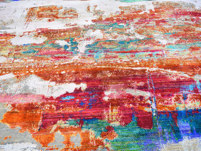 Orange 9'0" x 12'3" Modern / Contemporary Hand knotted Silk Rug - Sku: O059725