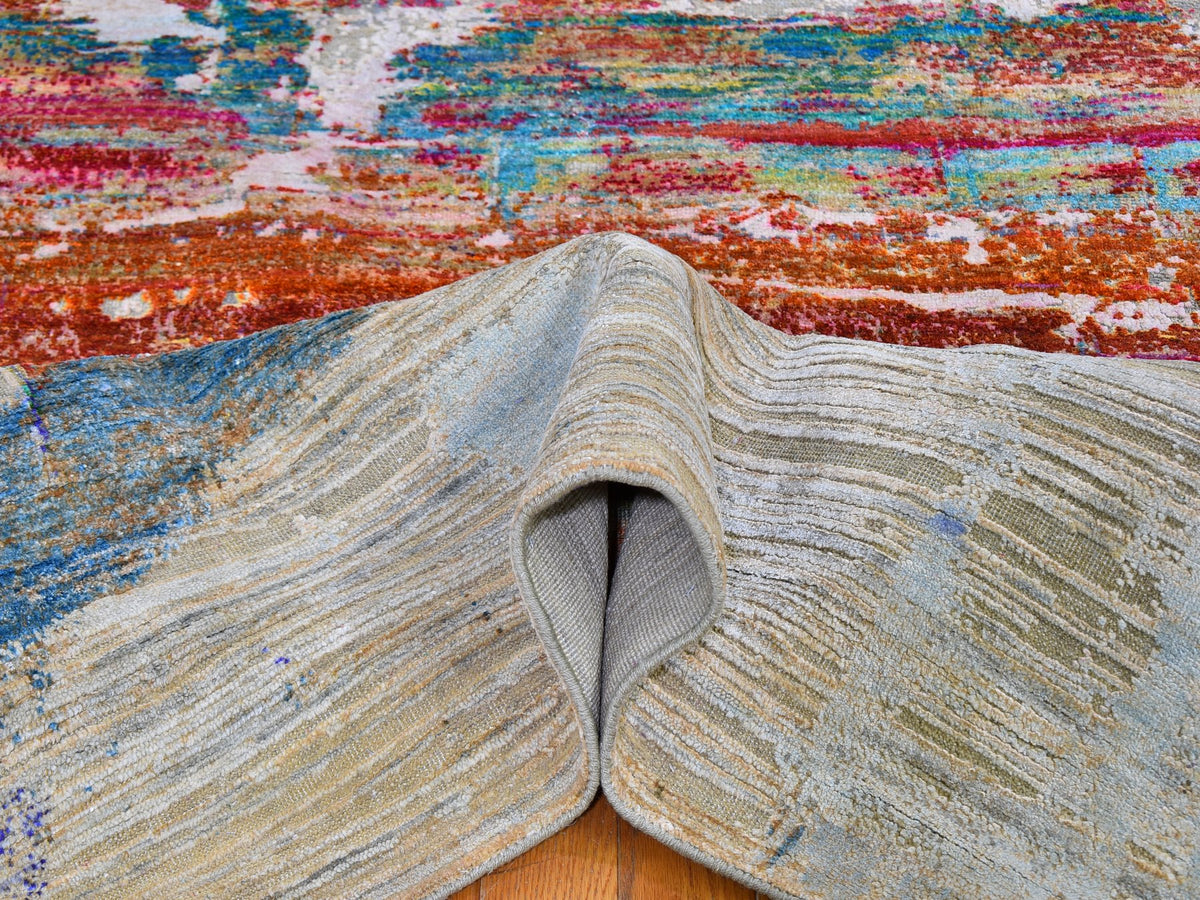 Modern / Contemporary hand-knotted silk rug in Orange, 9' x 12'3" — SKU O059725 (view 5)