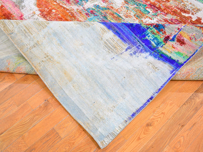 Orange 9'0" x 12'3" Modern / Contemporary Hand knotted Silk Rug - Sku: O059725