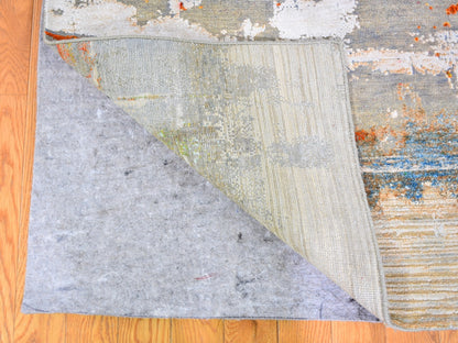 Orange 9'0" x 12'3" Modern / Contemporary Hand knotted Silk Rug - Sku: O059725