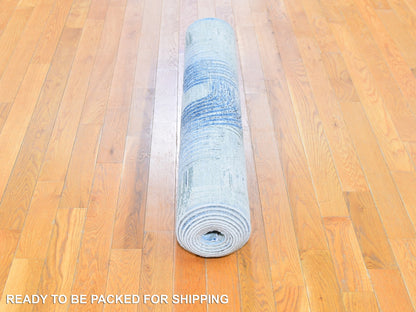 Modern / Contemporary hand-knotted wool/silk runner in Blue, 4' x 12'5" — SKU O059732 (view 5)
