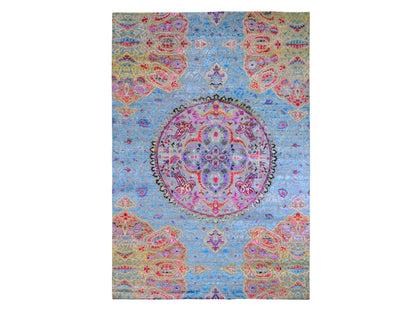 Blue 9'9" x 13'8" Transitional Hand knotted Wool/Silk Rug - Sku: O059736