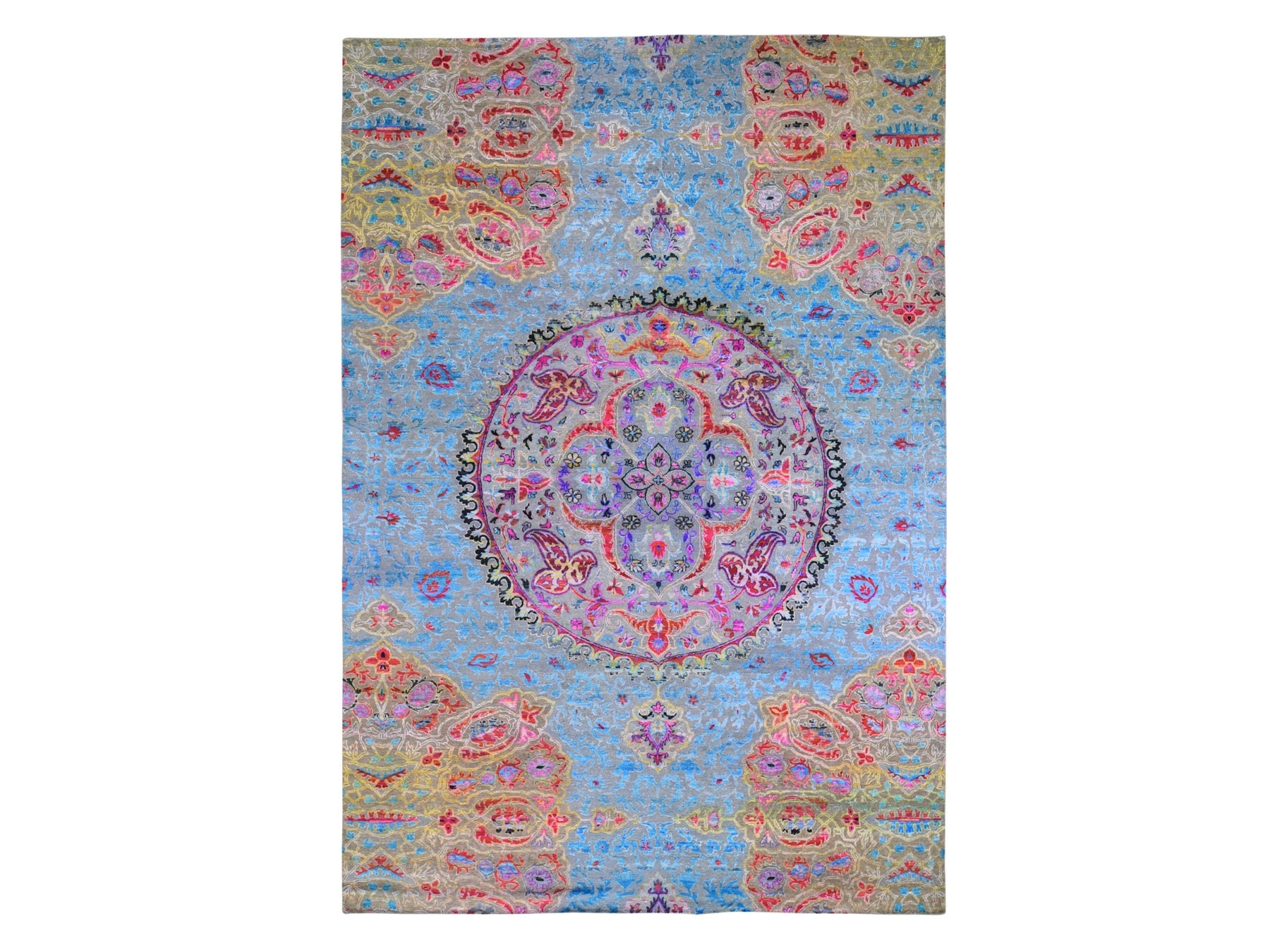 Transitional hand-knotted wool/silk rug in Blue, 9'9" x 13'8" — SKU O059736