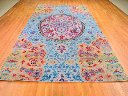 Blue 9'9" x 13'8" Transitional Hand knotted Wool/Silk Rug - Sku: O059736