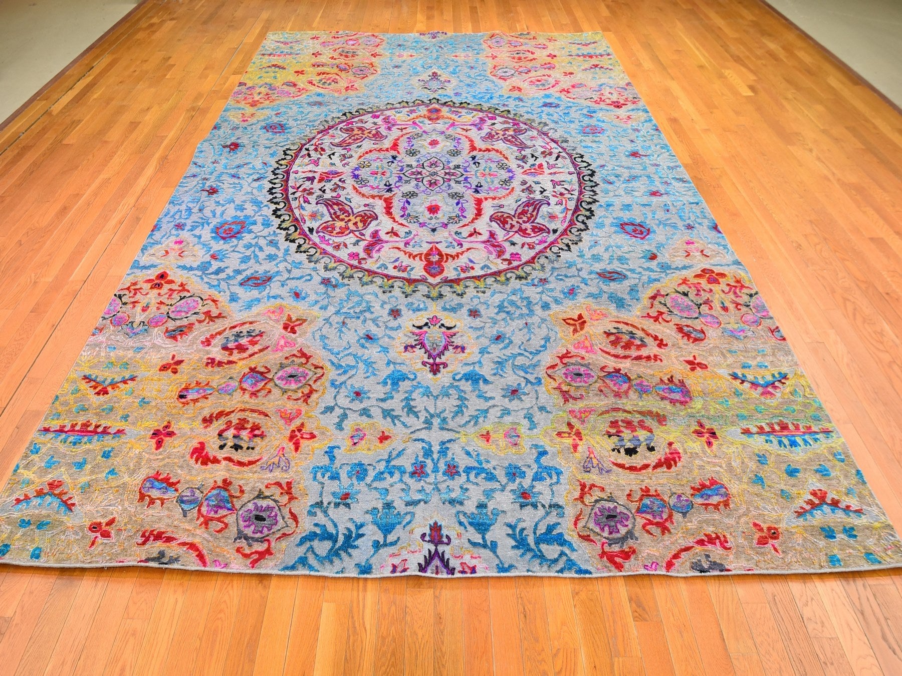 Transitional hand-knotted wool/silk rug in Blue, 9'9" x 13'8" — SKU O059736 (view 2)