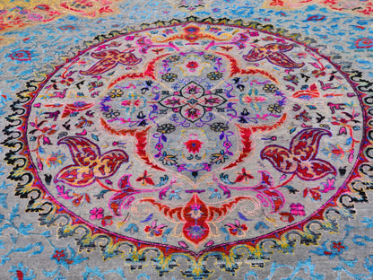 Blue 9'9" x 13'8" Transitional Hand knotted Wool/Silk Rug - Sku: O059736