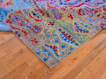 Blue 9'9" x 13'8" Transitional Hand knotted Wool/Silk Rug - Sku: O059736