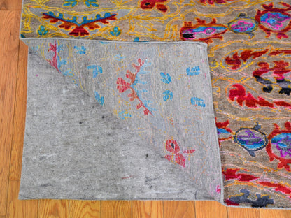 Blue 9'9" x 13'8" Transitional Hand knotted Wool/Silk Rug - Sku: O059736