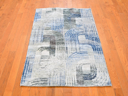 Blue 3'1" x 5'0" Modern and Contemporary Hand knotted Wool/Silk Rug - Sku: O059737