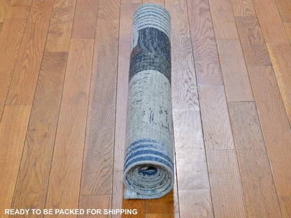 Blue 3'1" x 5'0" Modern and Contemporary Hand knotted Wool/Silk Rug - Sku: O059737