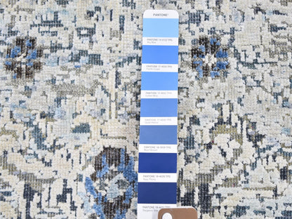 Oushak Transitional hand-knotted wool/silk rug in Blue & Ivory, 3' x 5'2" — SKU O059741 (view 3)
