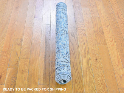 Blue 3'0" x 5'2" Transitional Hand knotted Wool/Silk Rug - Sku: O059741