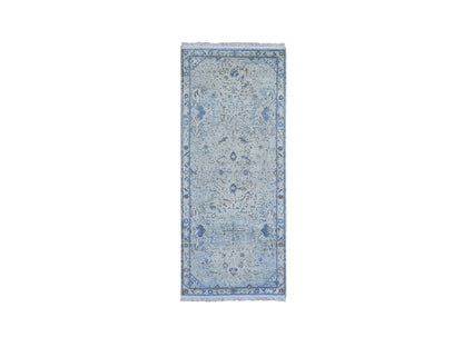 Blue 2'6" x 6'0" Transitional Hand knotted Wool/Silk Rug - Sku: O059743