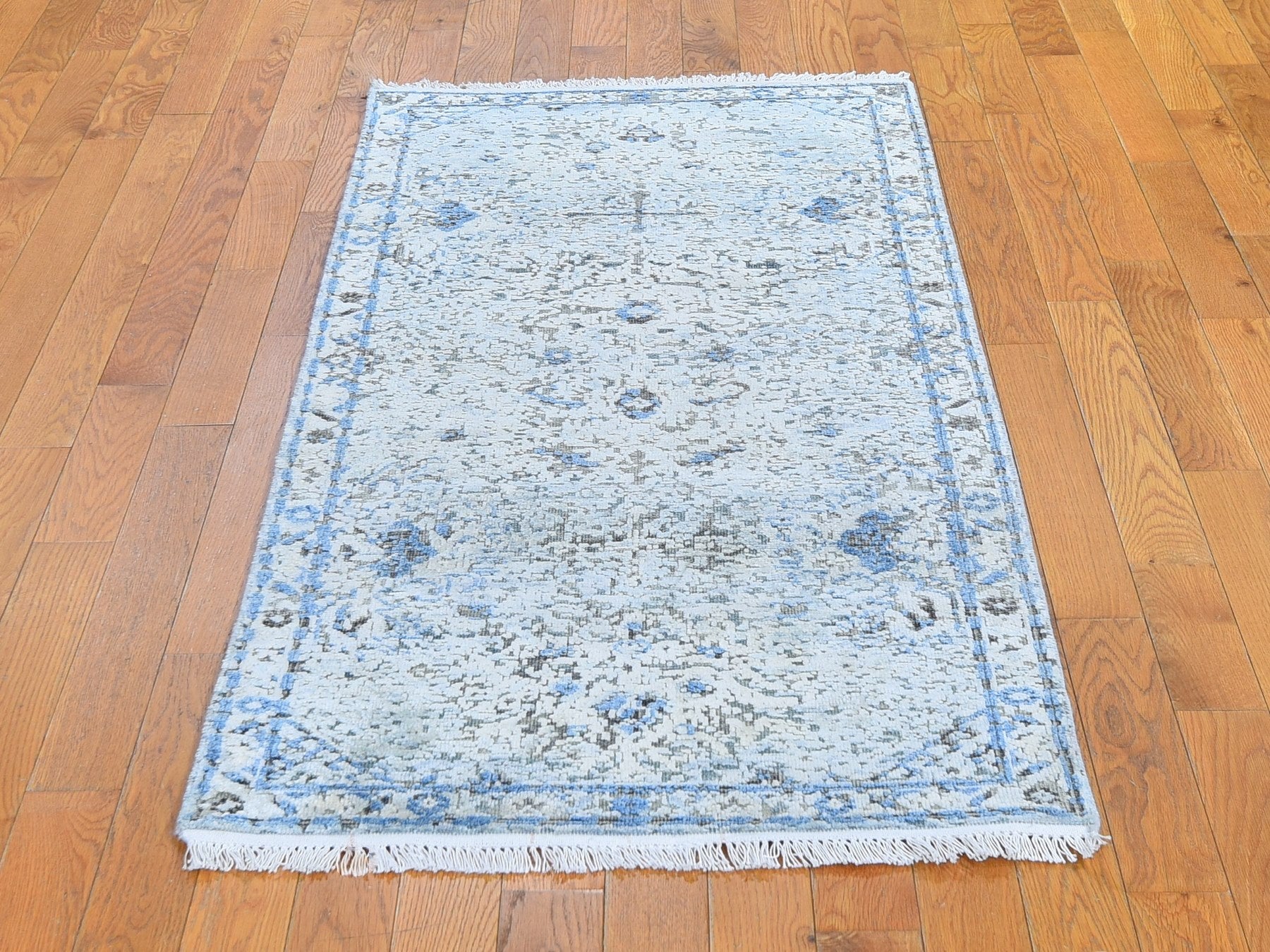 Oushak Transitional hand-knotted wool/silk runner in Blue & Ivory, 2'6" x 6' — SKU O059743 (view 2)