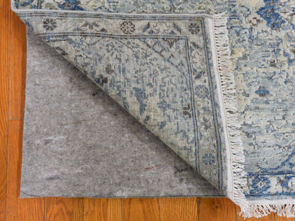 Blue 2'6" x 6'0" Transitional Hand knotted Wool/Silk Rug - Sku: O059743