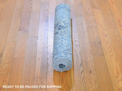 Blue 2'6" x 6'0" Transitional Hand knotted Wool/Silk Rug - Sku: O059743