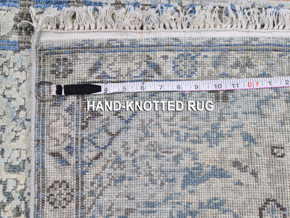 Blue 2'6" x 6'0" Transitional Hand knotted Wool/Silk Rug - Sku: O059743