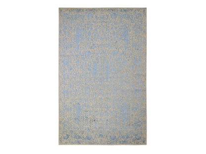 Blue 5'10" x 9'0" Transitional Handloom Wool/Silk Rug - Sku: O059762
