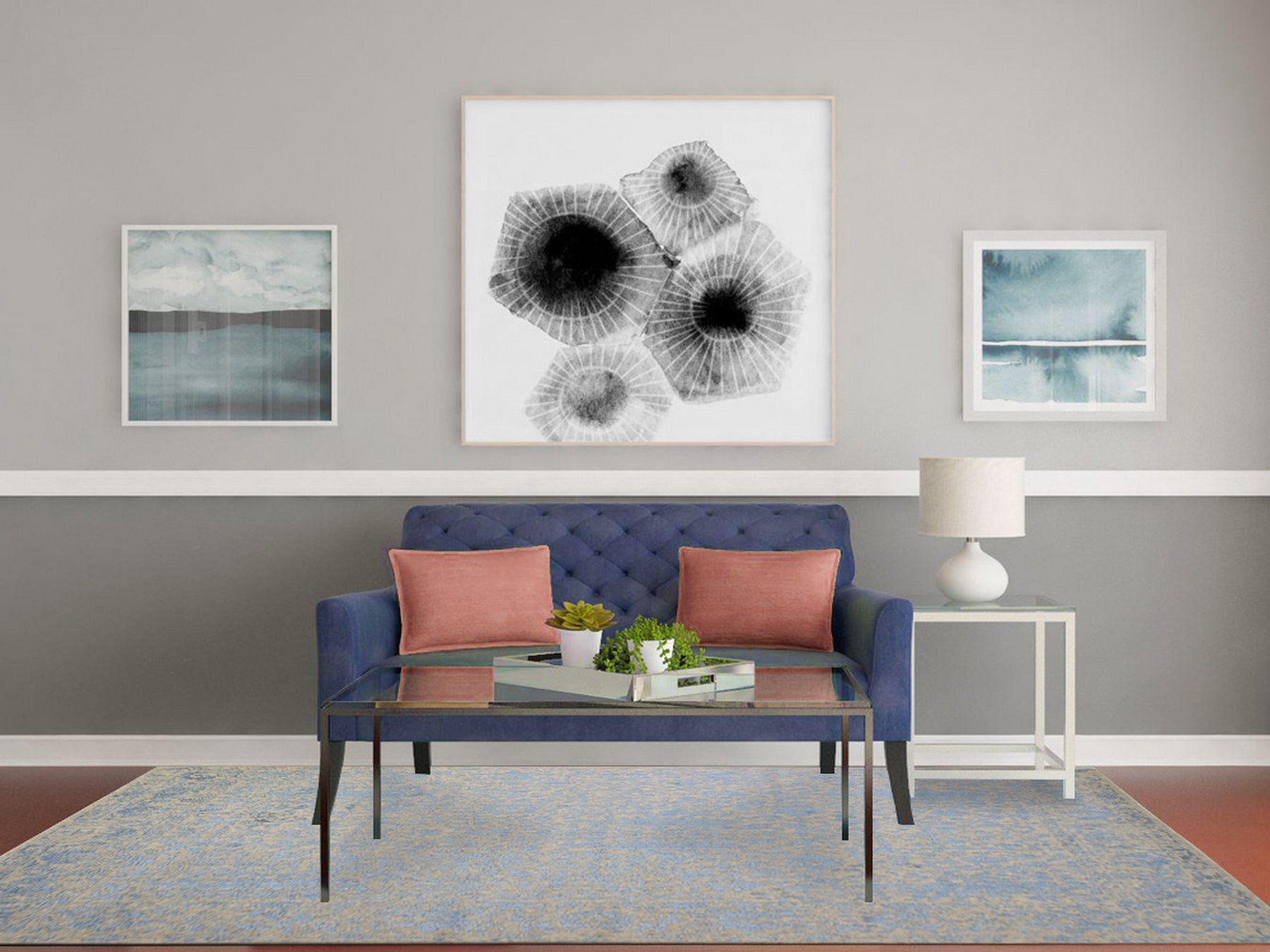 Transitional hand-knotted wool/silk rug in Blue, 5'10" x 9' — SKU O059762 (view 2)