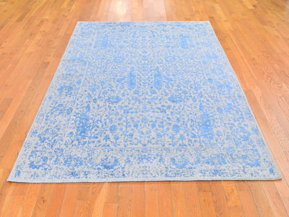 Blue 5'10" x 9'0" Transitional Handloom Wool/Silk Rug - Sku: O059762