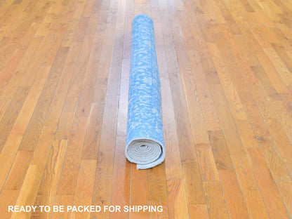 Blue 5'10" x 9'0" Transitional Handloom Wool/Silk Rug - Sku: O059762