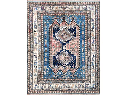 Ersari Kazak hand-knotted wool rug in Pink & Ivory, 5' x 6'3" — SKU O0597