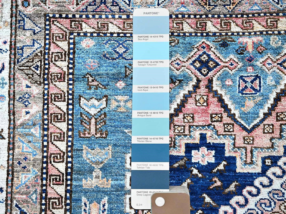 Ersari Kazak hand-knotted wool rug in Pink & Ivory, 5' x 6'3" — SKU O0597 (view 4)