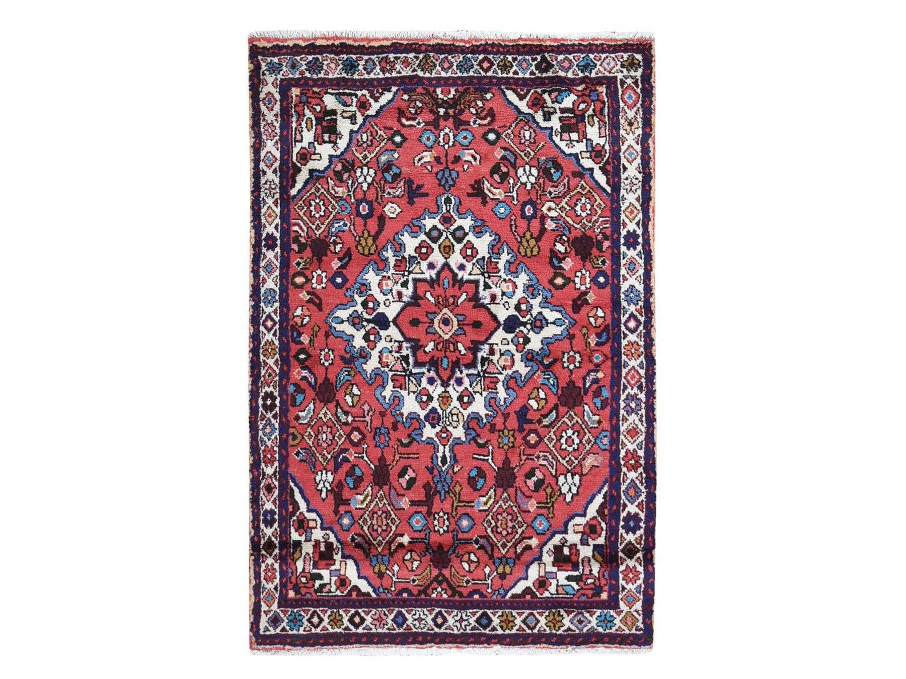 Red 3'6" x 5'4" Persian Hand knotted Wool Rug - Sku: O059828