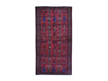 Red 4'1" x 8'6" Persian Hand knotted Wool Rug - Sku: O059837