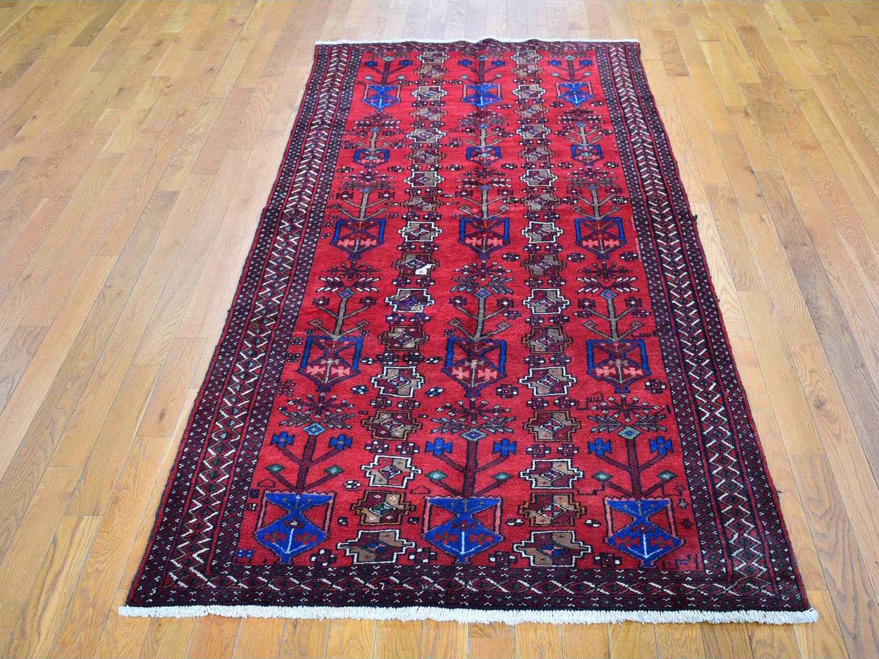 Baluch Persian hand-knotted wool rug in Red & Salsa Red, 4'1" x 8'6" — SKU O059837 (view 2)