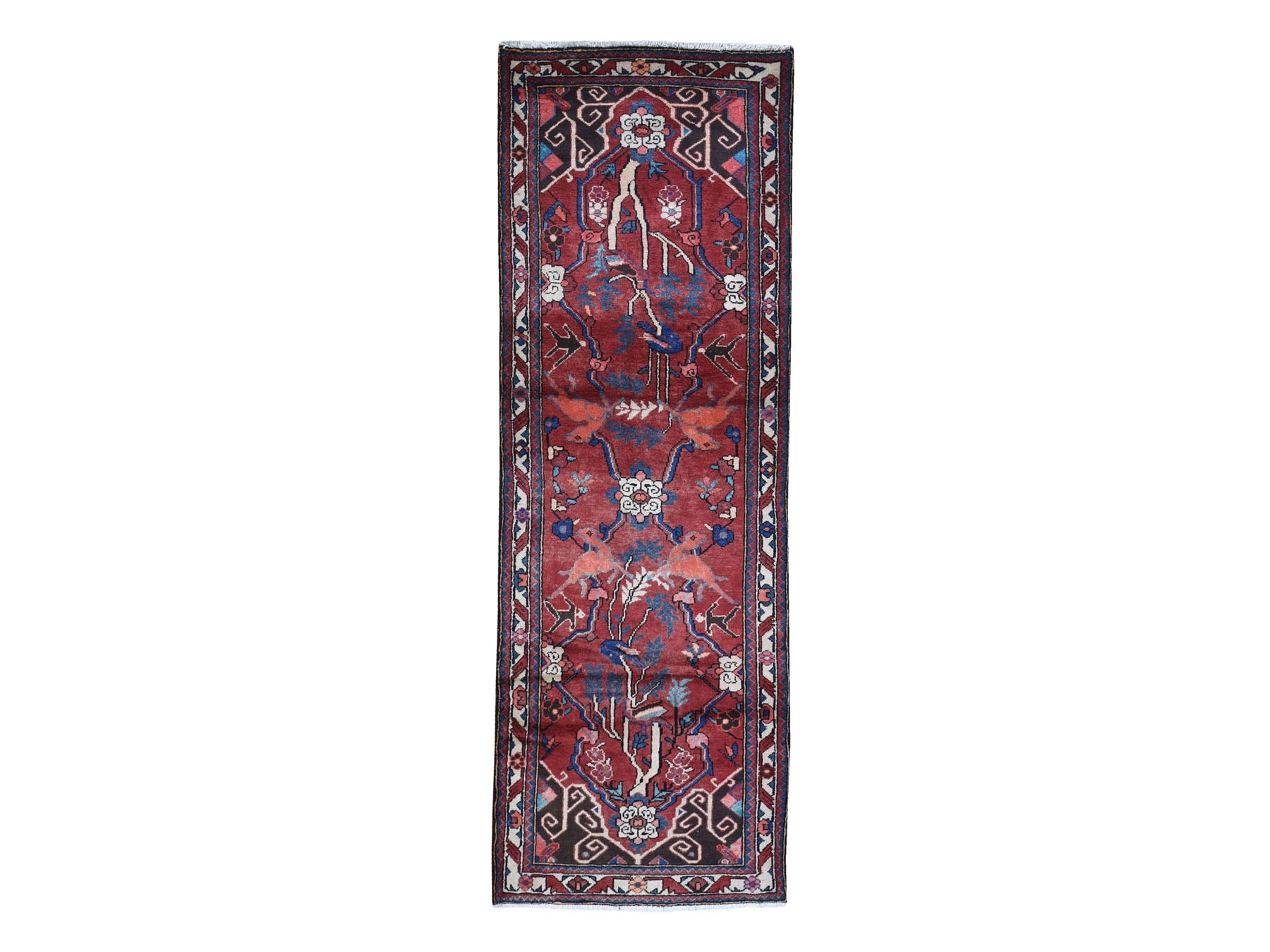 Red 3'5" x 9'7" Persian Hand knotted Wool Rug - Sku: O059860