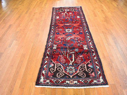 Red 3'5" x 9'7" Persian Hand knotted Wool Rug - Sku: O059860