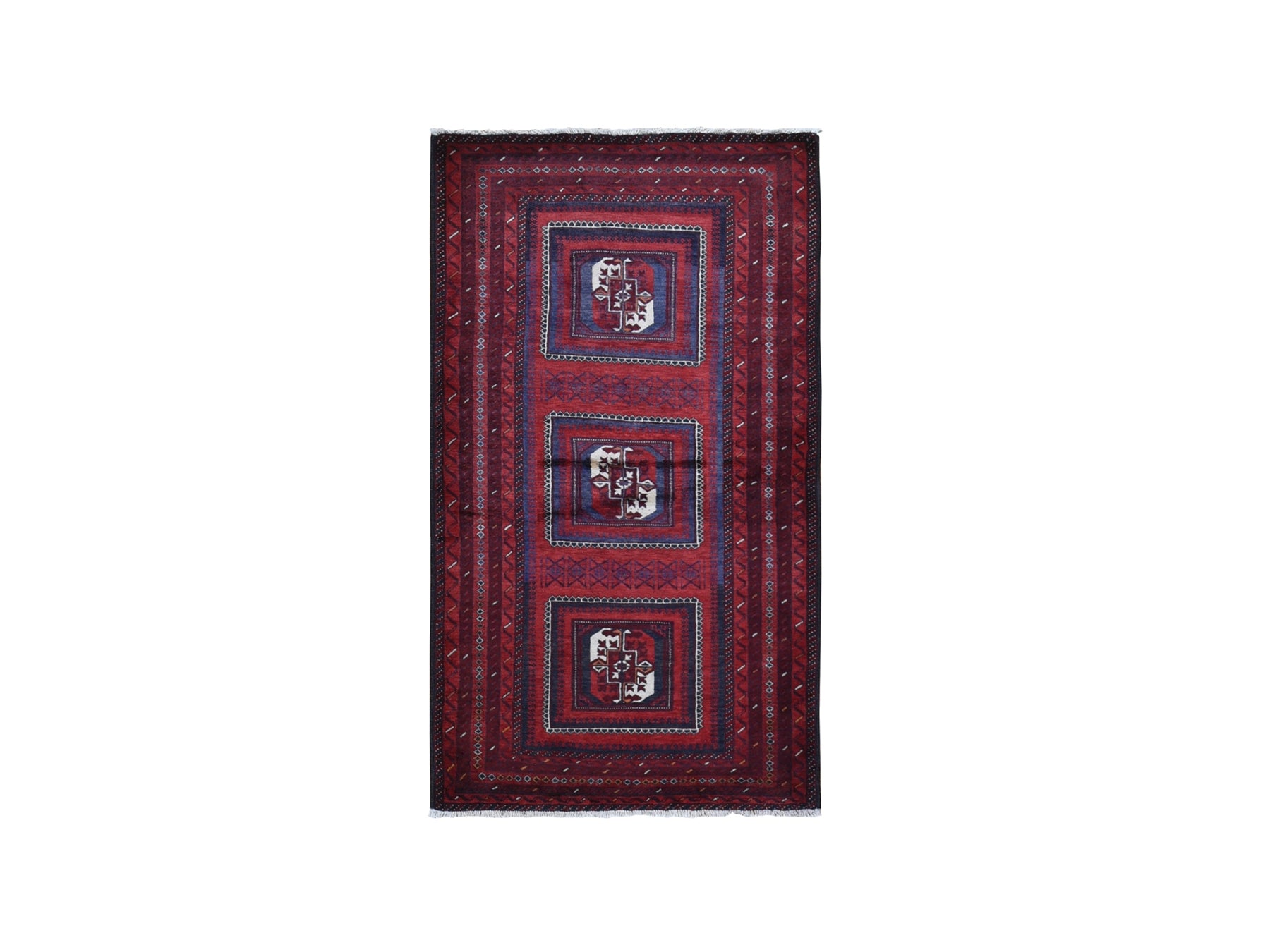 Baluch Persian hand-knotted wool rug in Red & Goji Berry, 3'5" x 6'1" — SKU O059885