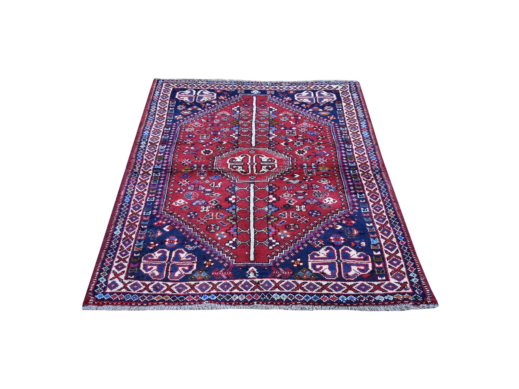 Shiraz Persian hand-knotted wool rug in Red & Ivory, 3'5" x 5'4" — SKU O059888