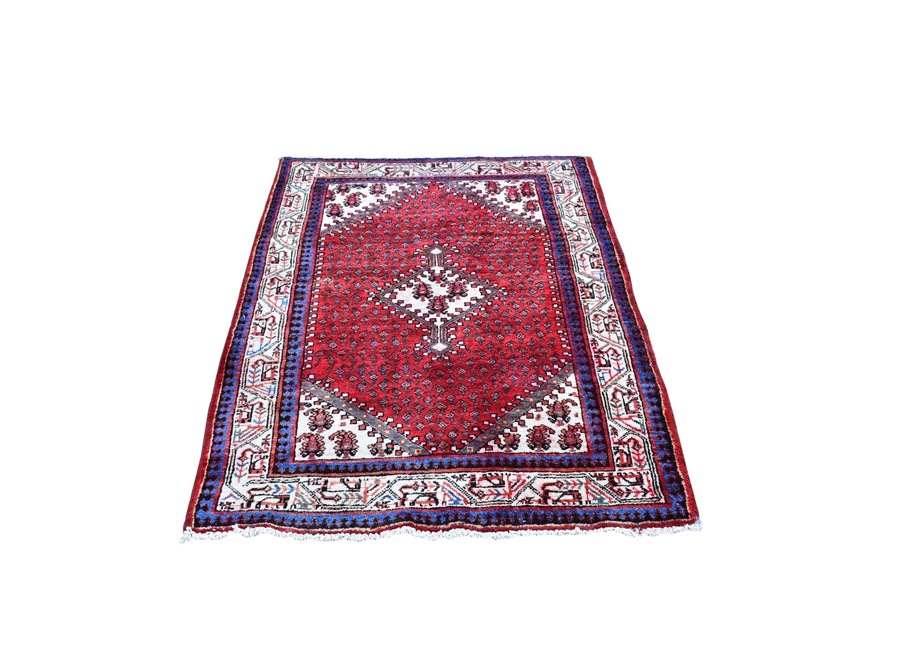 Sarouk Persian hand-knotted wool rug in Red & Ivory, 3'7" x 5' — SKU O059904
