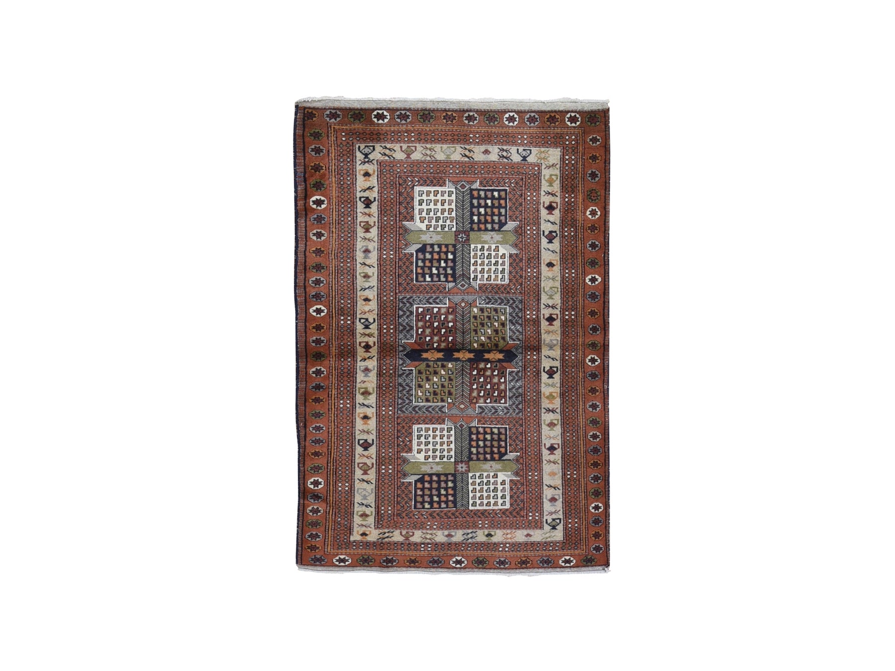 Persian hand-knotted wool rug in Brown & Burnt Orange, 4' x 5'10" — SKU O059925